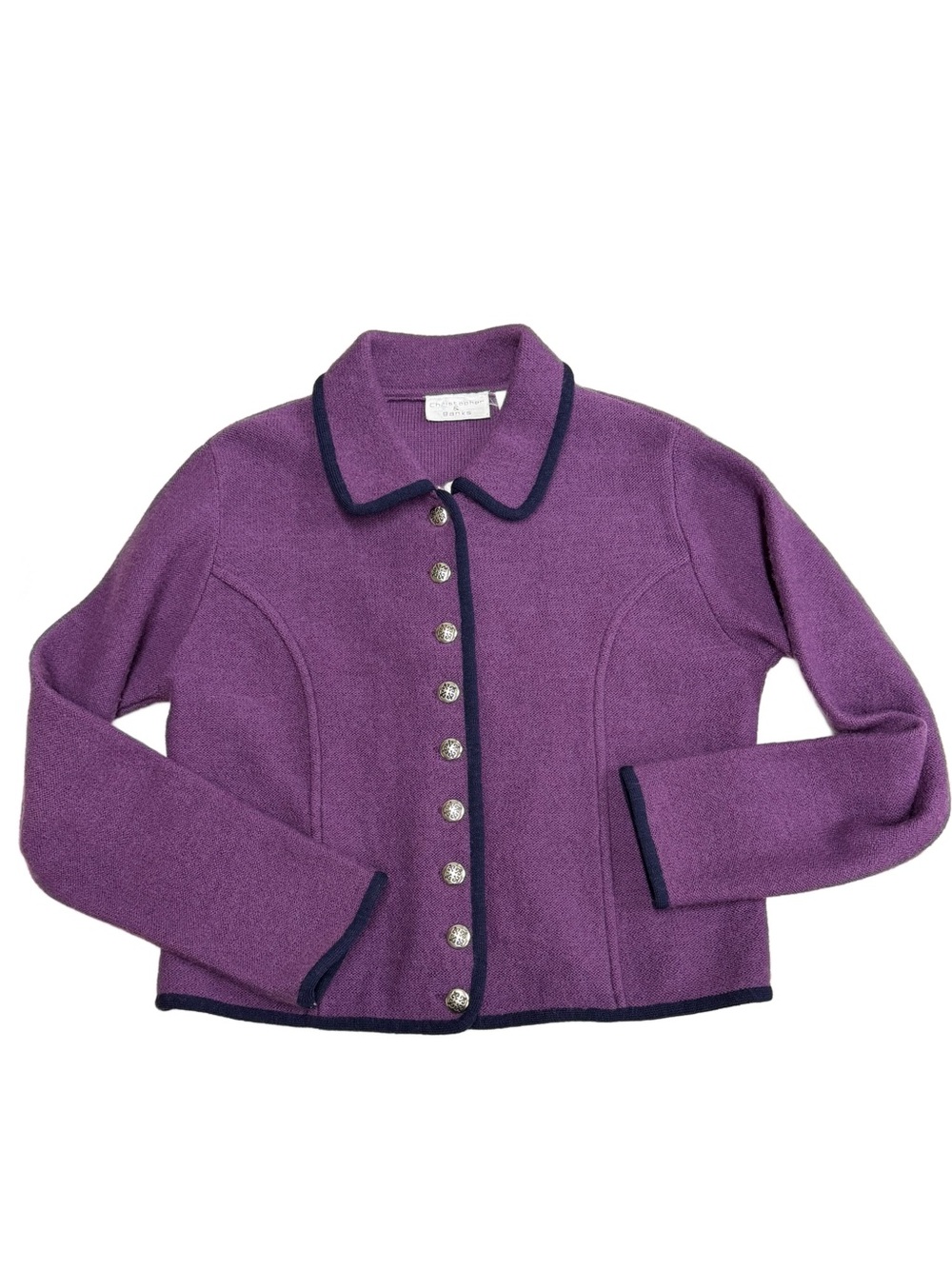 Vintage Christopher & Banks Purple Wool Snowflake Embroidered Jacket Medium